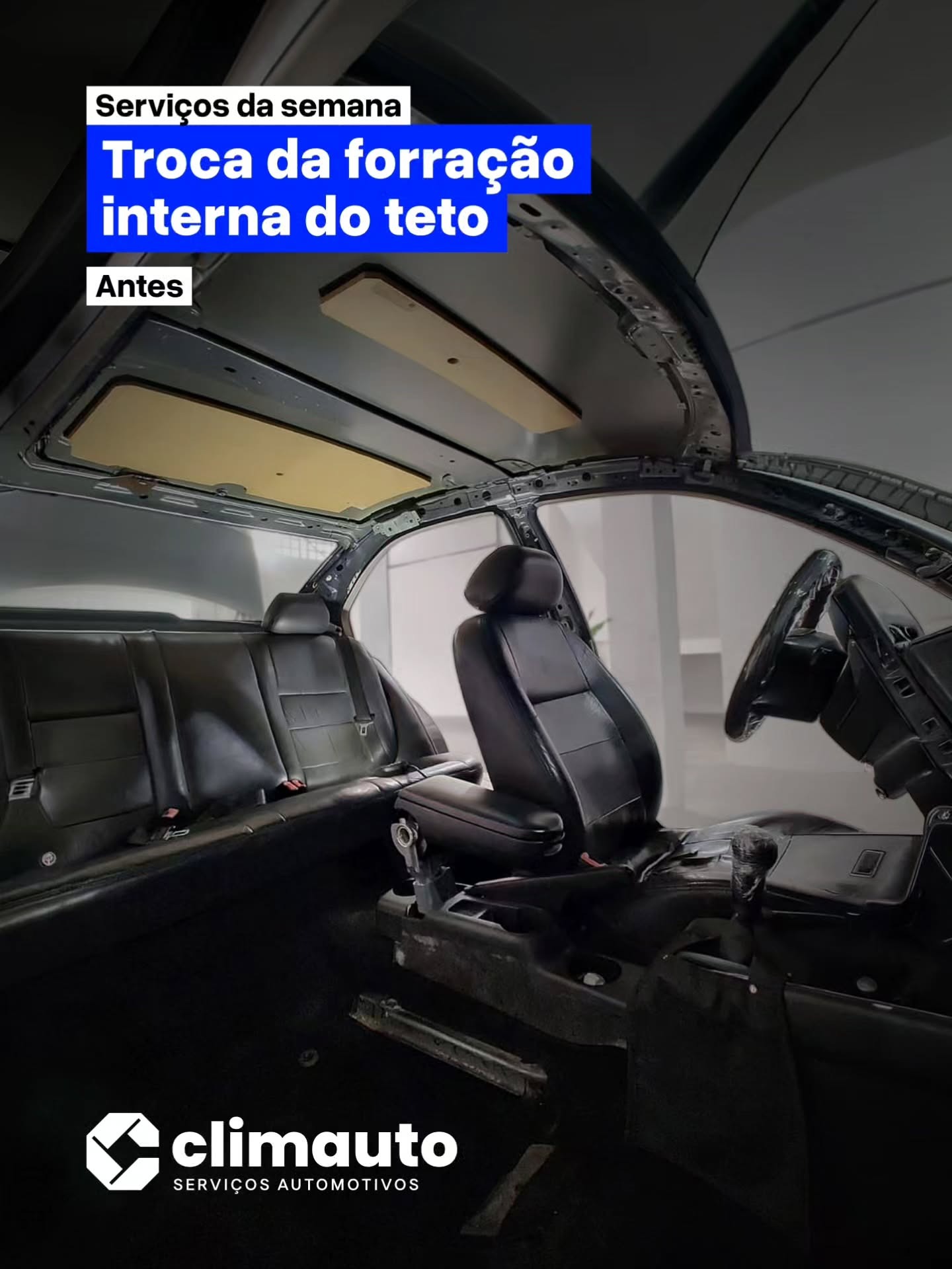 Troca da forração interna do teto do veículo